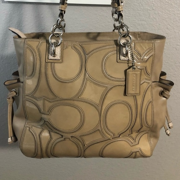 Coach Handbags - Coach Vintage Y2K Colette Signature Overlay Putty Leather Hand Bag Tote